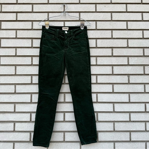 L’AGENCE Margot High Rise Velvet Skinny Jeans Moss Green Size 25 Holiday Winter - Picture 2 of 10